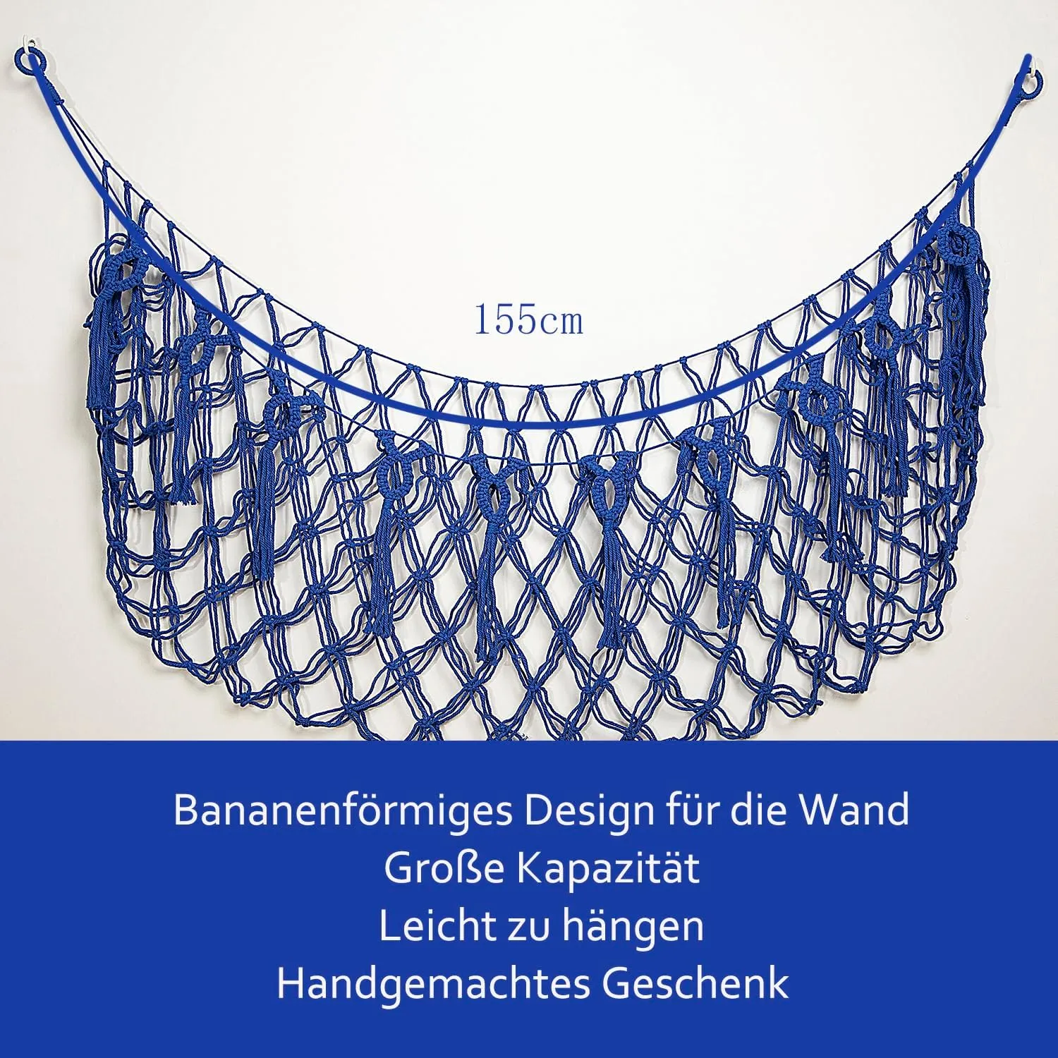 Large Stuffed Animal Storage Net or Hammock for Wall Mounted Macrame Stuffed Animal Display For Boho Nursery Baby Boy Playroom Toy Organizers Pet Net-Blue