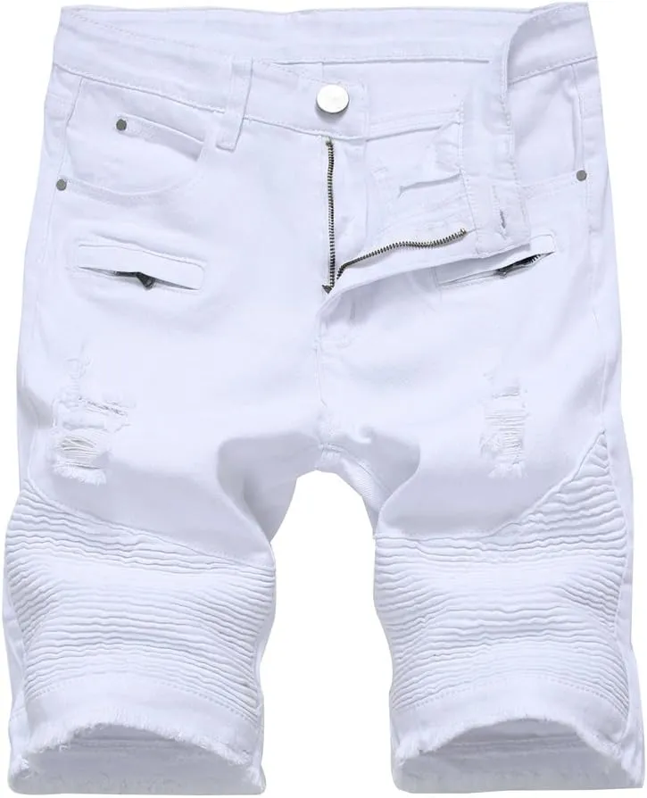 Lavnis Men's Casual Denim Shorts Classic Fit Ripped Distressed Summer Jeans Shorts