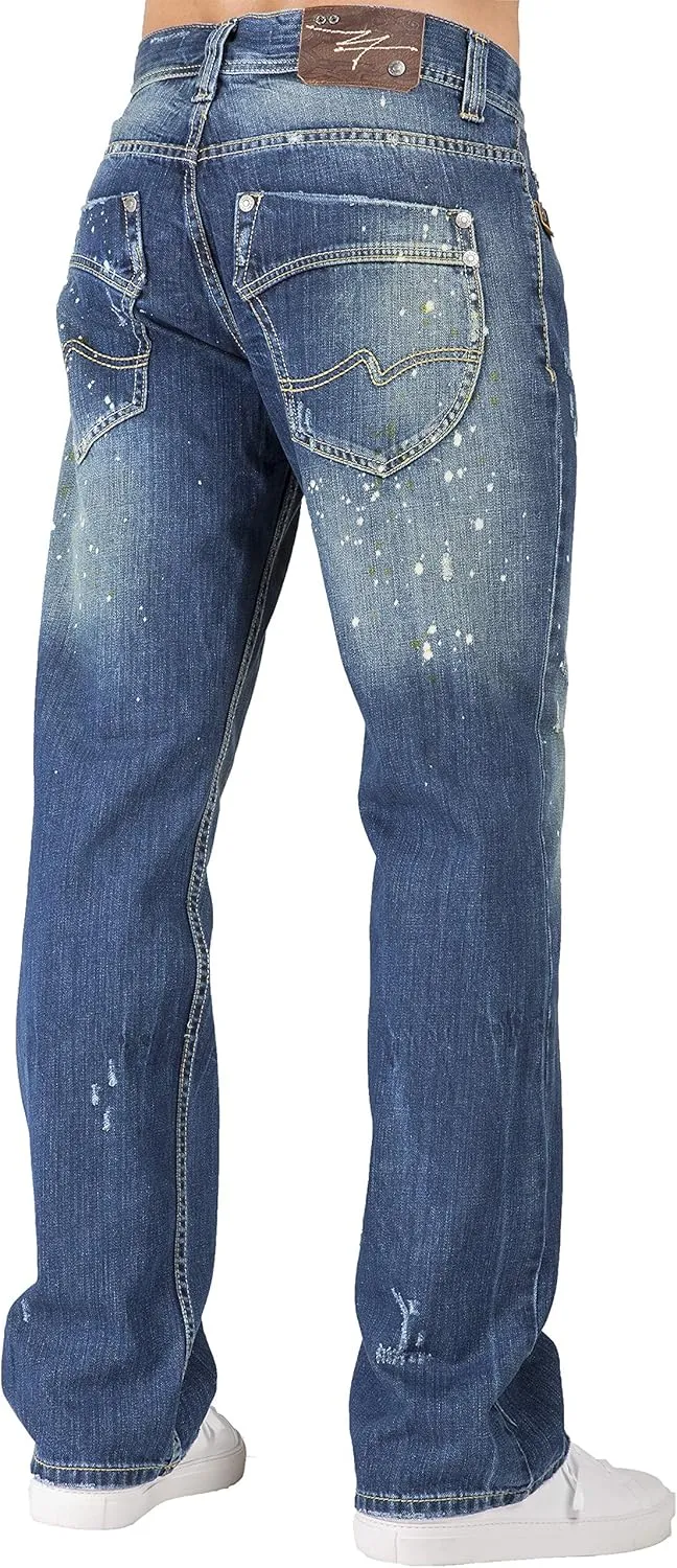 Level 7 Men's Relaxed Straight Premium Denim Jeans with Handcrafted Wash & Whiskering in Basic 5-Pocket Style
