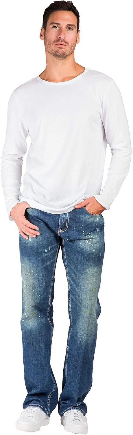 Level 7 Men's Relaxed Straight Premium Denim Jeans with Handcrafted Wash & Whiskering in Basic 5-Pocket Style