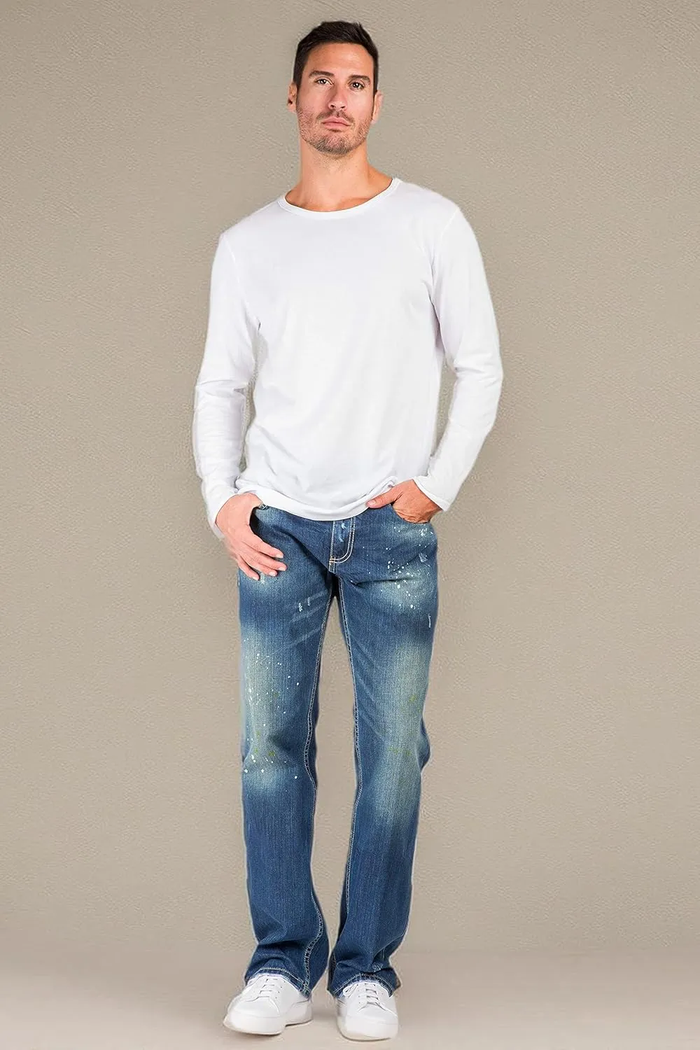 Level 7 Men's Relaxed Straight Premium Denim Jeans with Handcrafted Wash & Whiskering in Basic 5-Pocket Style