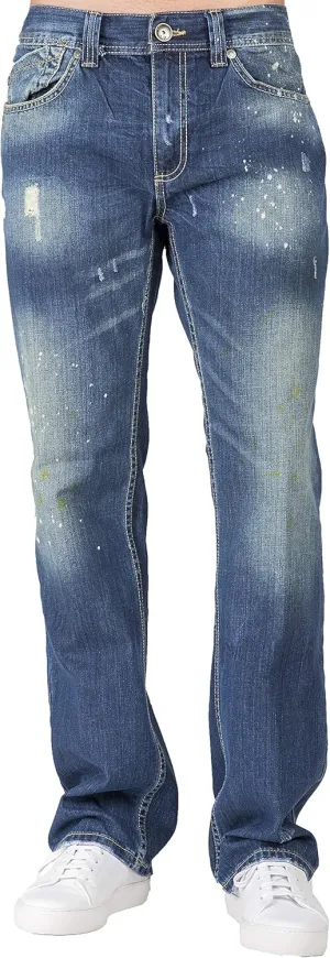Level 7 Men's Relaxed Straight Premium Denim Jeans with Handcrafted Wash & Whiskering in Basic 5-Pocket Style