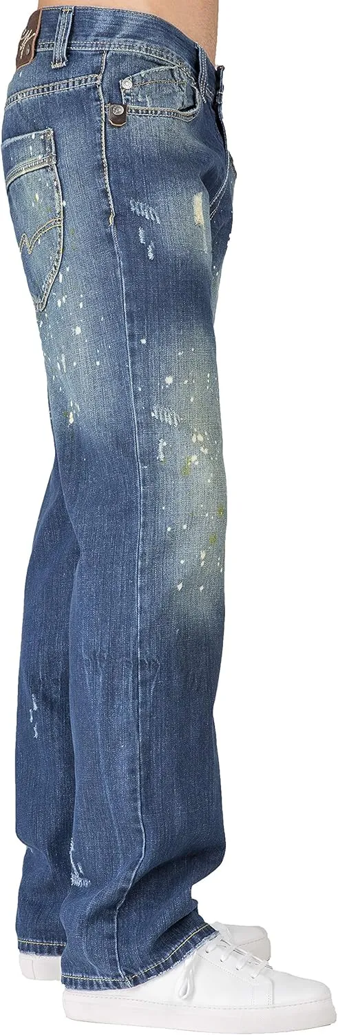 Level 7 Men's Relaxed Straight Premium Denim Jeans with Handcrafted Wash & Whiskering in Basic 5-Pocket Style