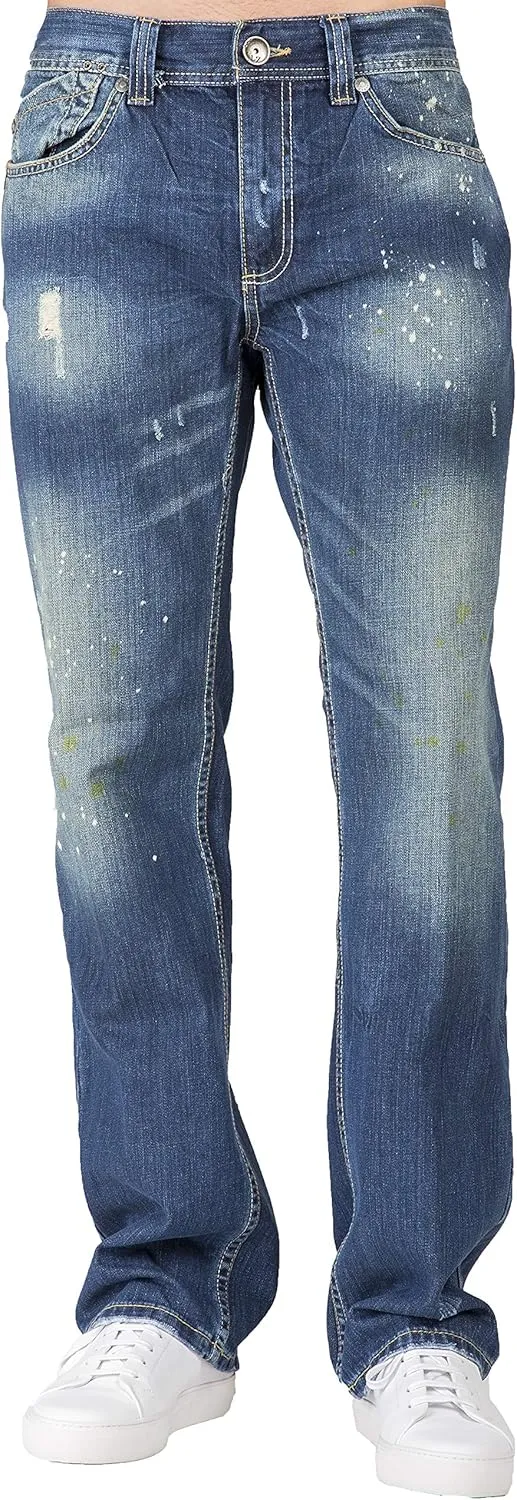 Level 7 Men's Relaxed Straight Premium Denim Jeans with Handcrafted Wash & Whiskering in Basic 5-Pocket Style