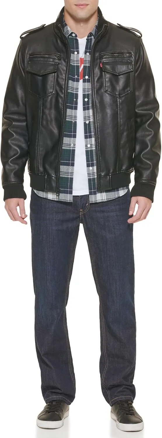 Levi's Mens Faux Leather Aviator Bomber Jacket (Regular & Big & Tall Sizes)