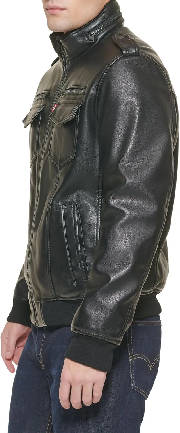 Levi's Mens Faux Leather Aviator Bomber Jacket (Regular & Big & Tall Sizes)