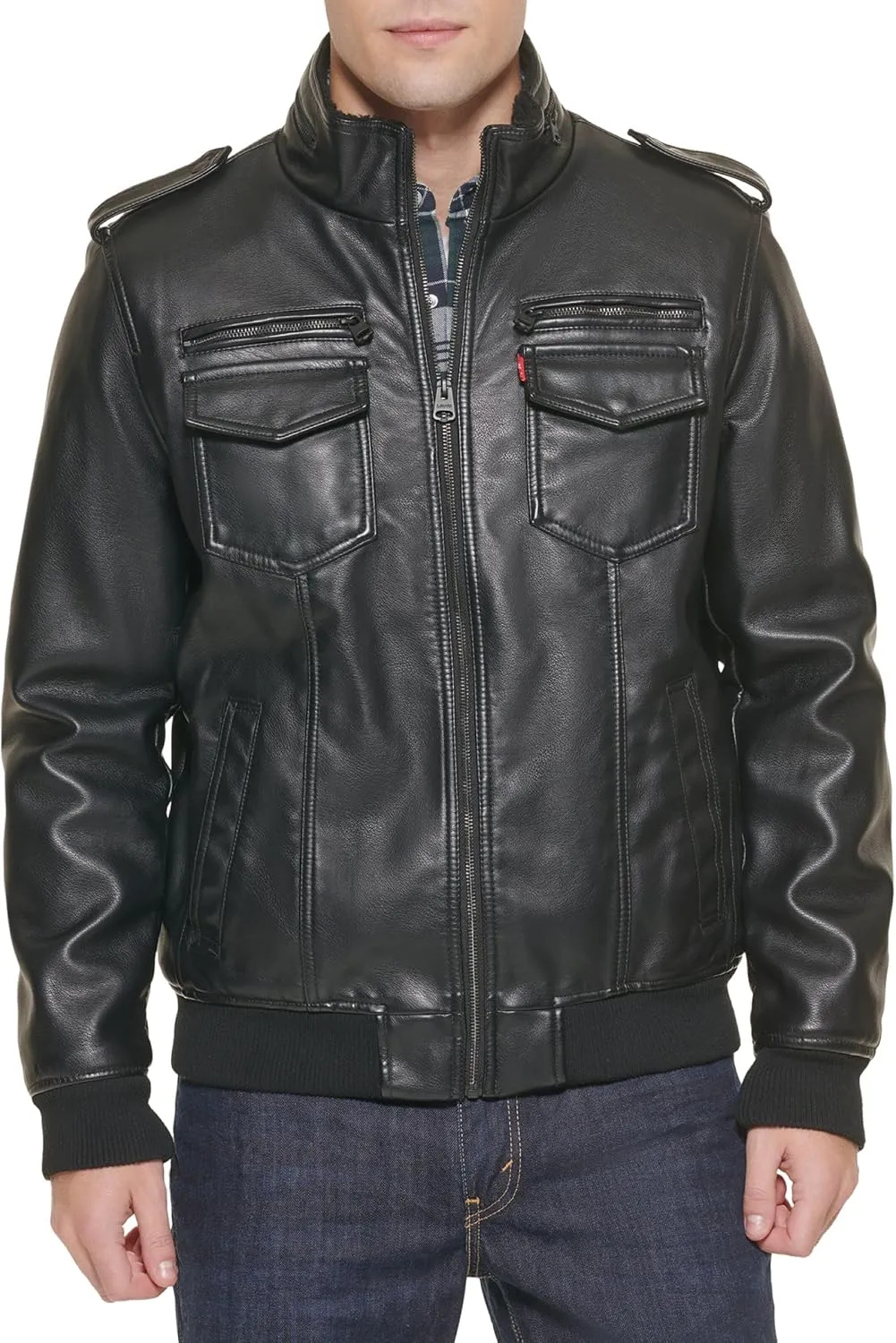 Levi's Mens Faux Leather Aviator Bomber Jacket (Regular & Big & Tall Sizes)