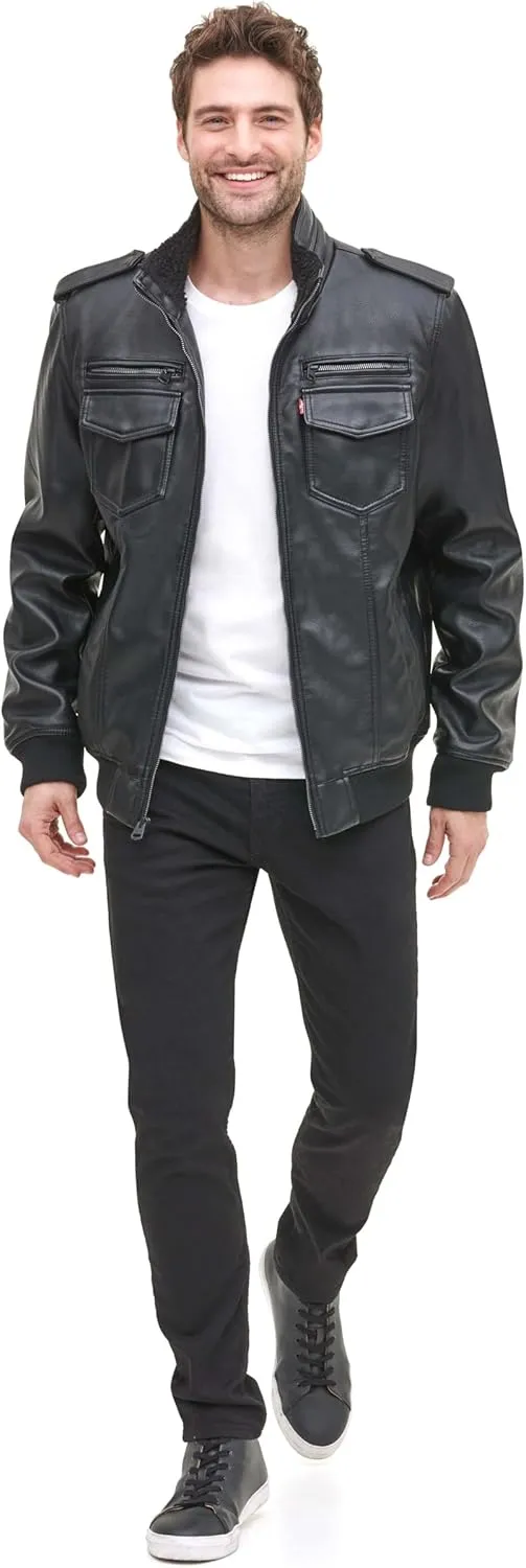 Levi's Mens Faux Leather Aviator Bomber Jacket (Regular & Big & Tall Sizes)