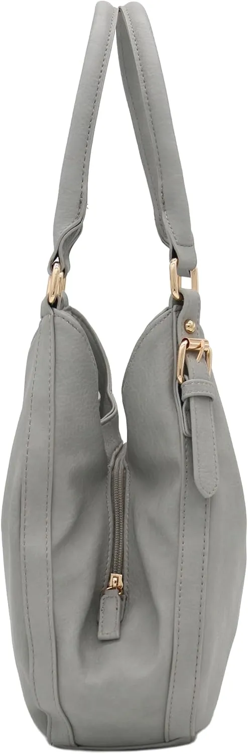 Lightweight 3 Compartment Faux Leather Medium Hobo Bag