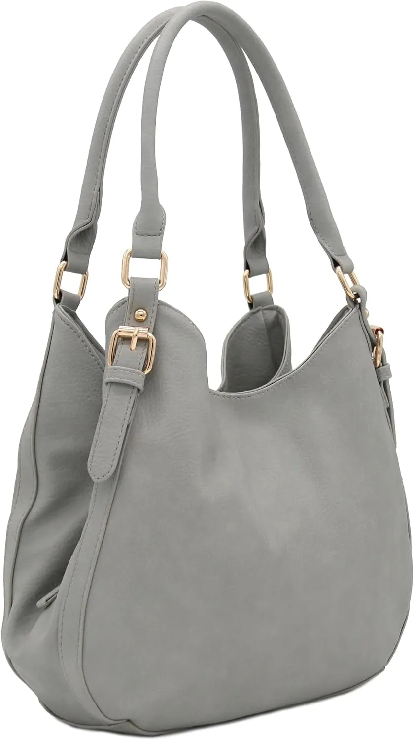 Lightweight 3 Compartment Faux Leather Medium Hobo Bag