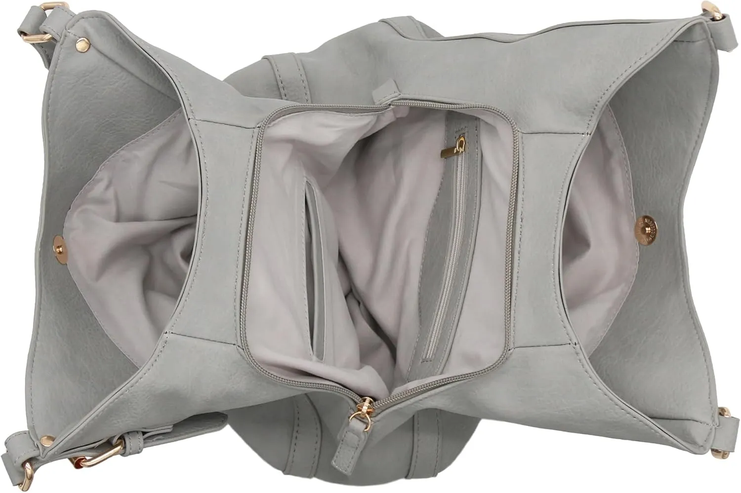 Lightweight 3 Compartment Faux Leather Medium Hobo Bag
