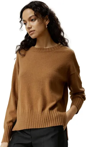 LilySilk Womens Sweater Drop-Shoulder 100% Cashmere Oversized Slit Pullover with Ribbed Cuffs Hem Crewneck Fall Winter