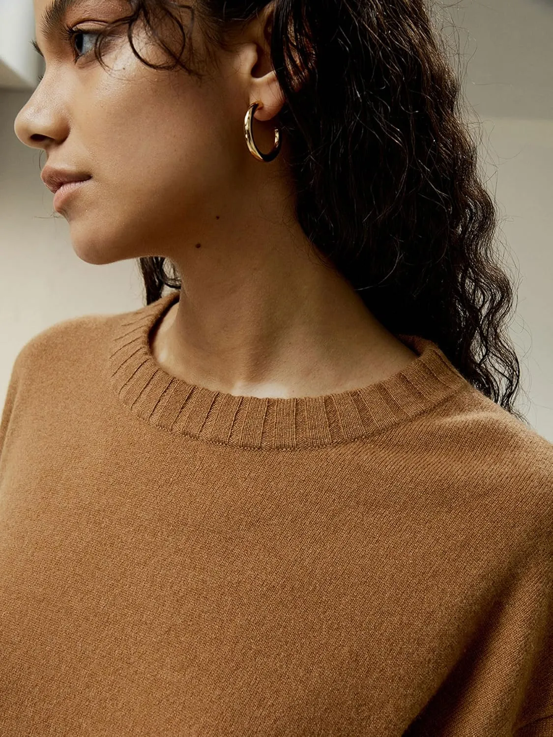 LilySilk Womens Sweater Drop-Shoulder 100% Cashmere Oversized Slit Pullover with Ribbed Cuffs Hem Crewneck Fall Winter