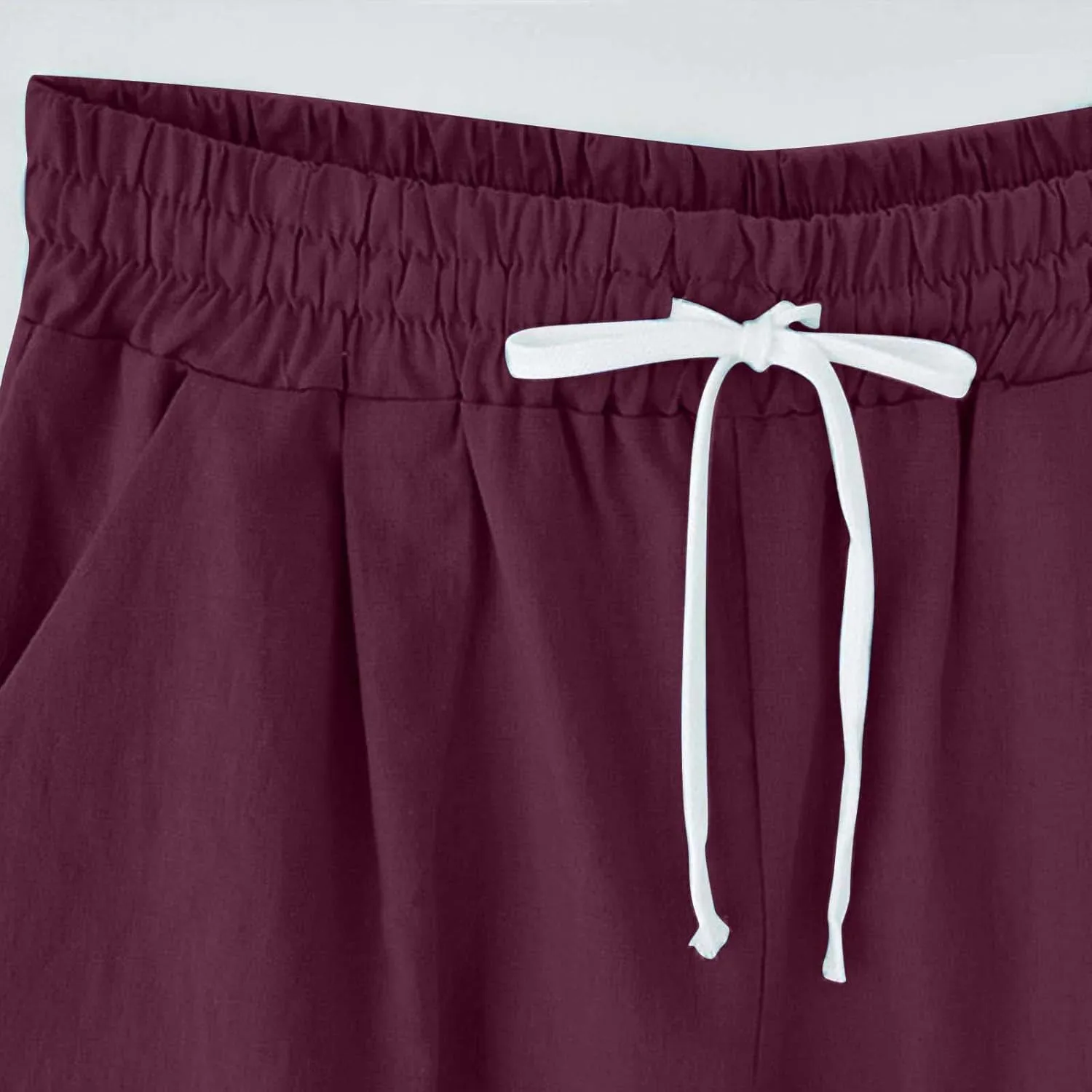 Linen Shorts for Women Plus Size Casual Drawstring Elastic Wide Leg Short Pants Summer Beach Outfits with Pockets