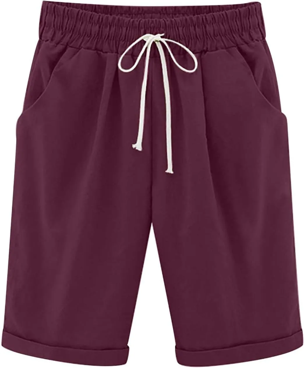 Linen Shorts for Women Plus Size Casual Drawstring Elastic Wide Leg Short Pants Summer Beach Outfits with Pockets