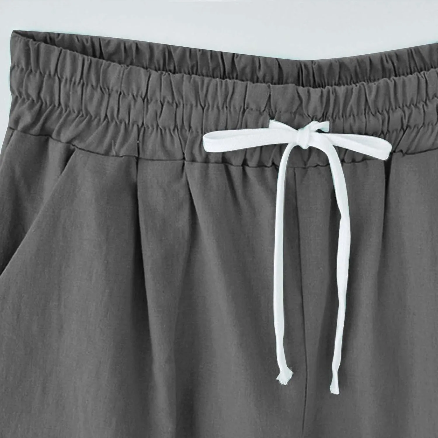 Linen Shorts for Women Plus Size Casual Drawstring Elastic Wide Leg Short Pants Summer Beach Outfits with Pockets