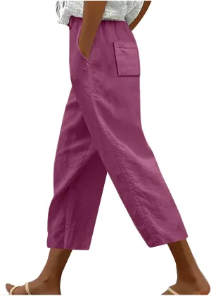 Loose Casual Harlan Pants for Women Drawstring Waist Wide Leg Lounge Pant Summer Casual Cropped Trousers with Pockets