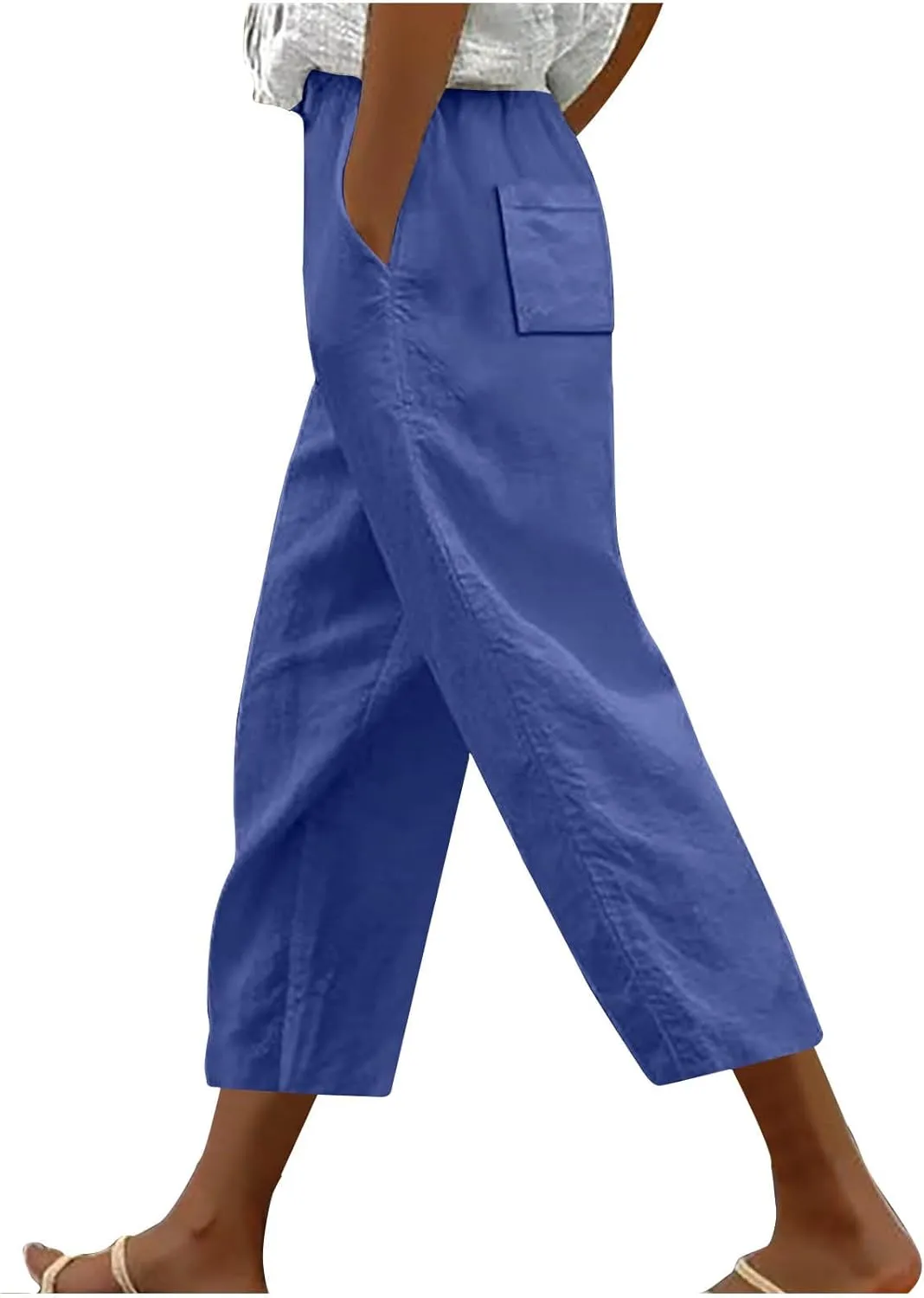 Loose Casual Harlan Pants for Women Drawstring Waist Wide Leg Lounge Pant Summer Casual Cropped Trousers with Pockets