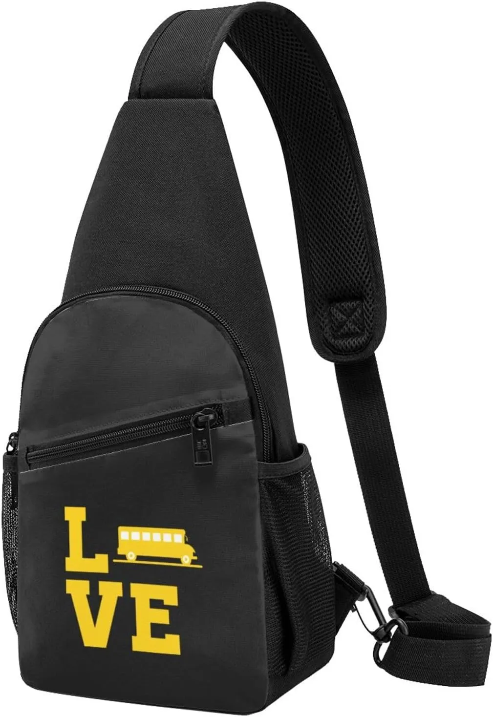 Love School Bus Unisex Chest Bag Lightweight Crossbody Shoulder Bag Travel Pocket Black