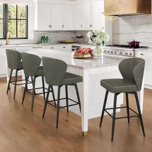 LUE BONA 26 Inch Swivel Bar Stools Set of 4, Counter Height Bar Stools with Back, Upholstered Counter Stools, Faux Leather with Stitching, Metal Legs, Easy Assembly, Dark Gray