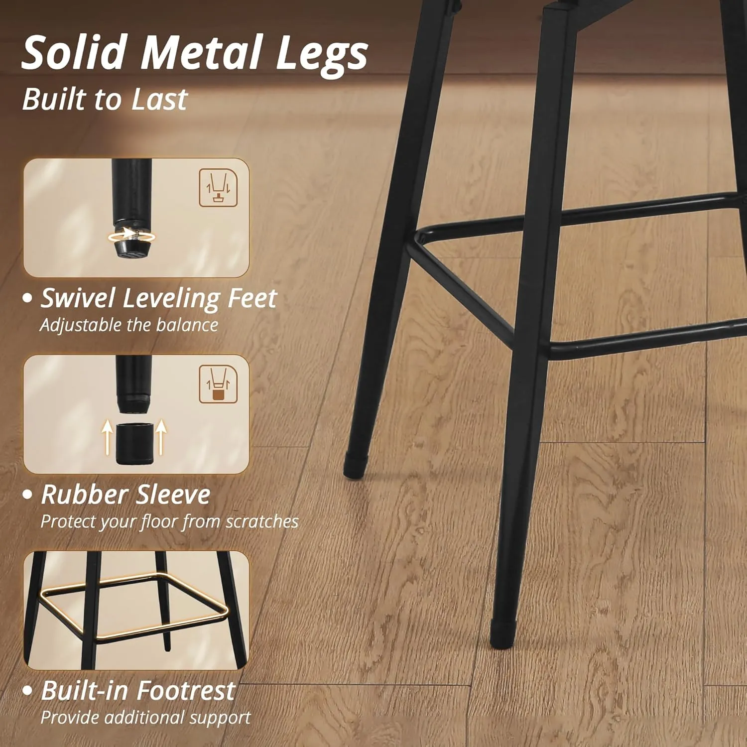 LUE BONA 26 Inch Swivel Bar Stools Set of 4, Counter Height Bar Stools with Back, Upholstered Counter Stools, Faux Leather with Stitching, Metal Legs, Easy Assembly, Dark Gray