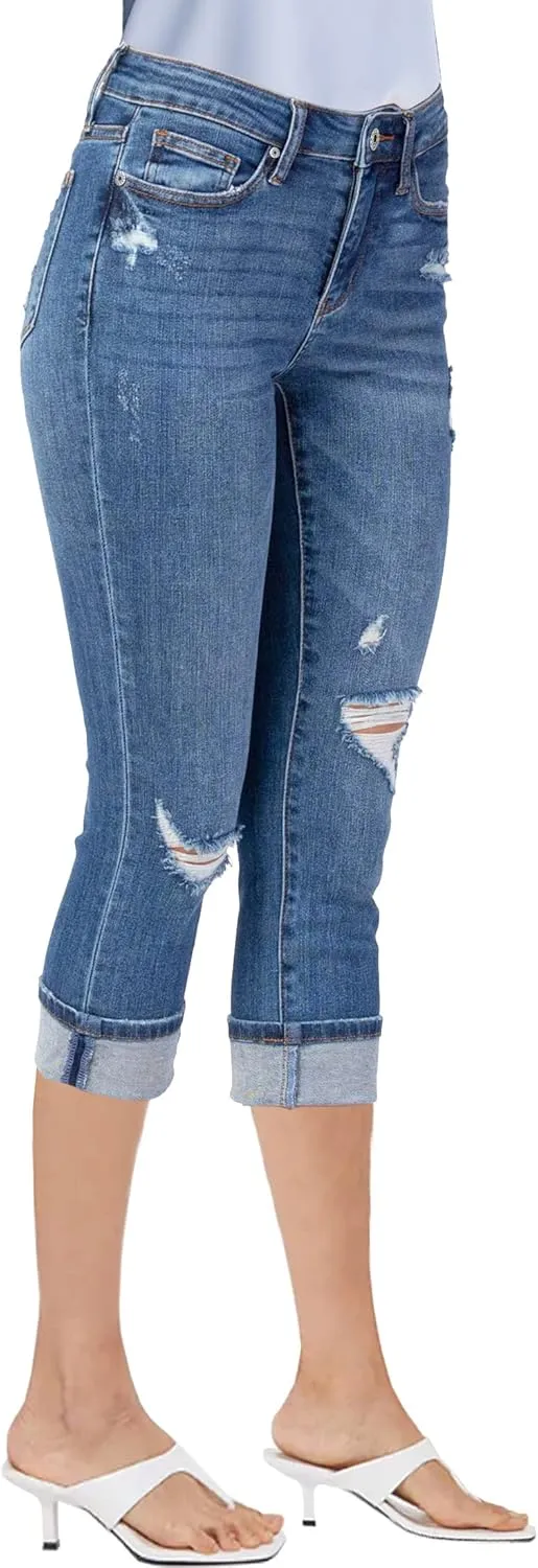 luvamia Capri Jeans for Women Stretch High Waisted Distressed Denim Capris Ripped Skinny Cropped Pants