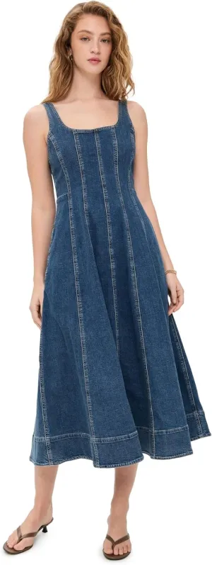 Madewell Women's Denim Seamed Flare Midi Dress in Croswell Wash