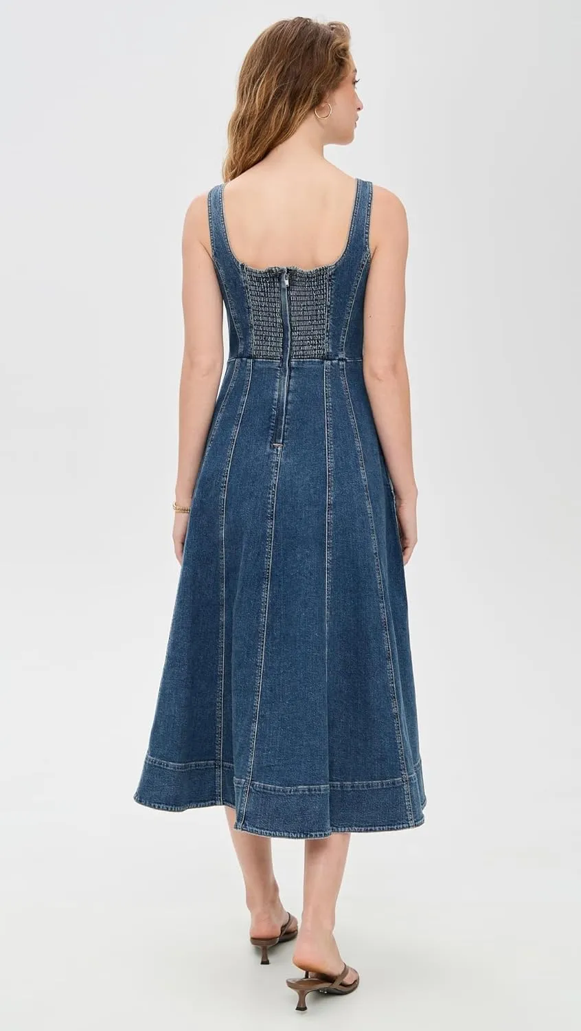Madewell Women's Denim Seamed Flare Midi Dress in Croswell Wash