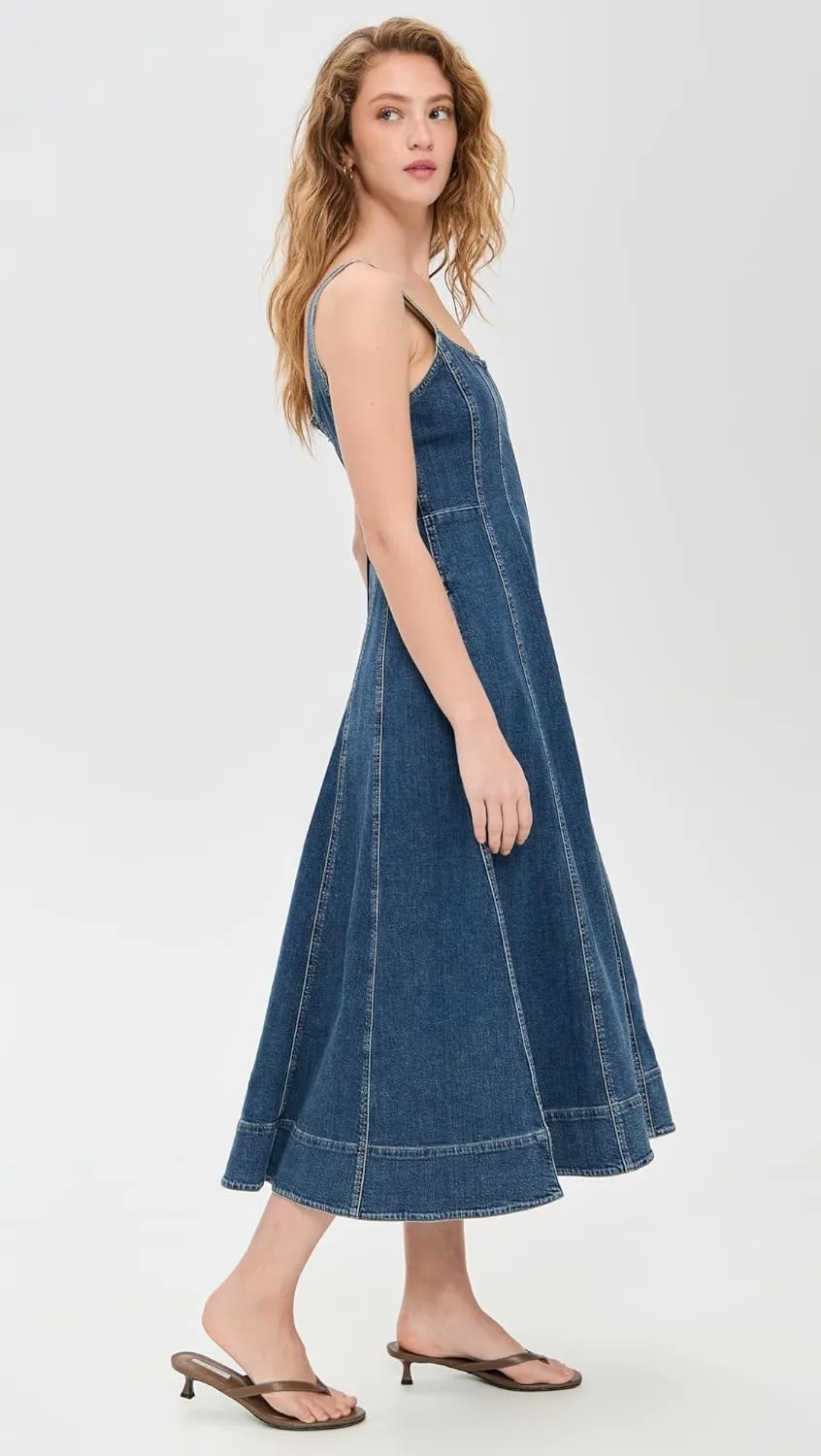 Madewell Women's Denim Seamed Flare Midi Dress in Croswell Wash