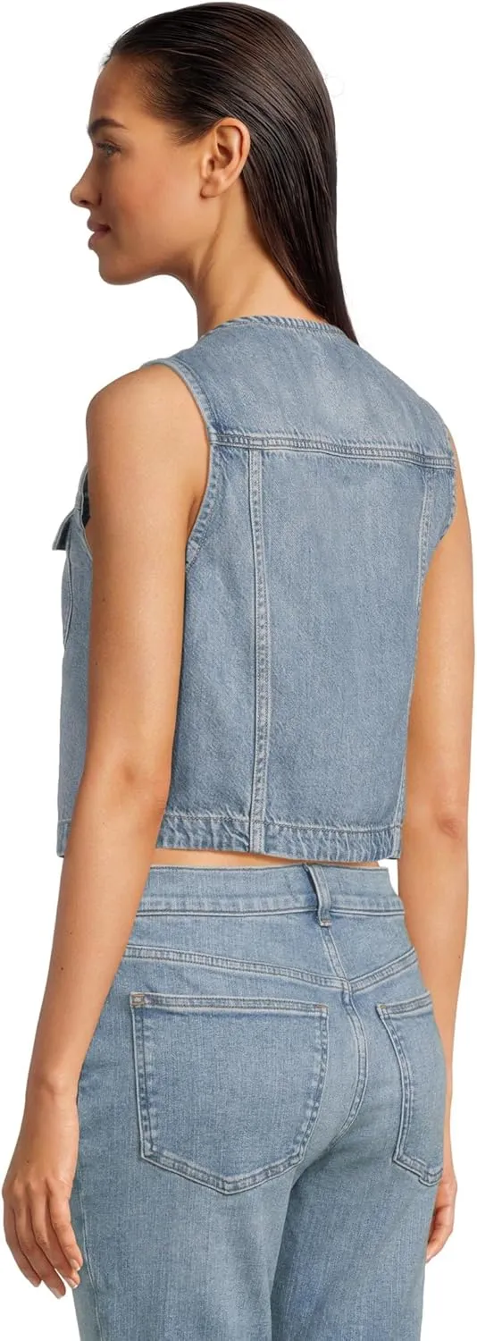Madewell womens Round Neck Button Denim Shell in Robertson Wash