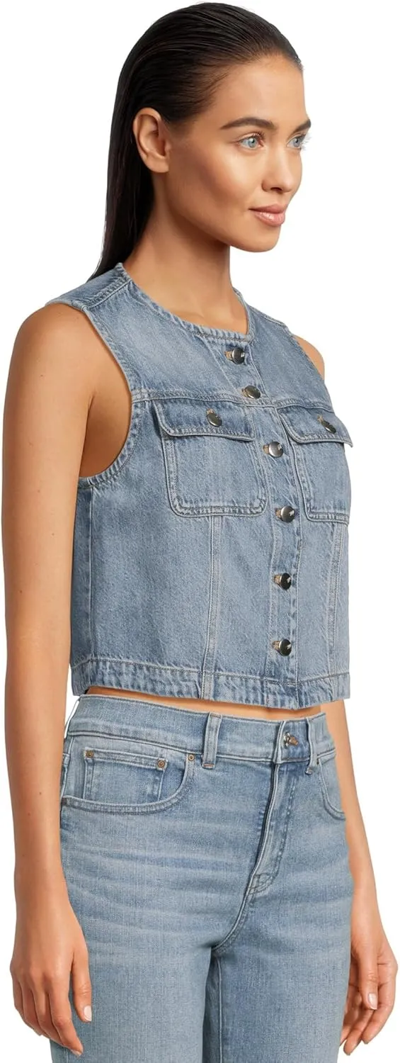 Madewell womens Round Neck Button Denim Shell in Robertson Wash