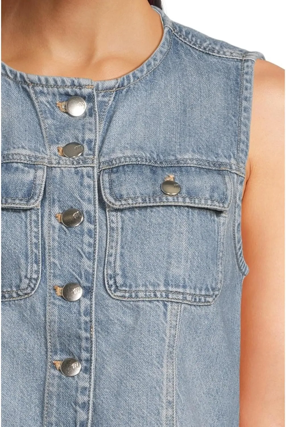 Madewell womens Round Neck Button Denim Shell in Robertson Wash