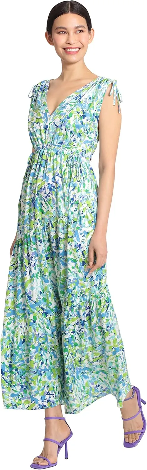 Maggy London Women's Tiered Maxi with Shoulder and Waist Drawstring Details