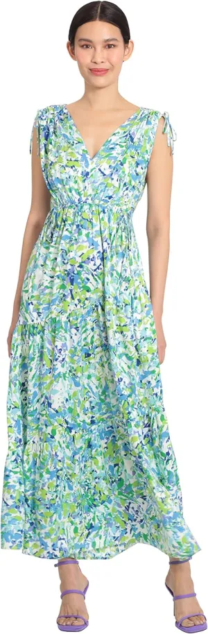 Maggy London Women's Tiered Maxi with Shoulder and Waist Drawstring Details