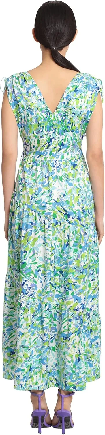 Maggy London Women's Tiered Maxi with Shoulder and Waist Drawstring Details