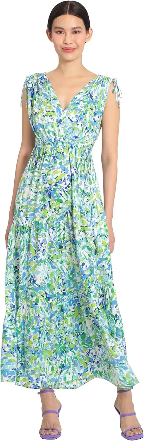 Maggy London Women's Tiered Maxi with Shoulder and Waist Drawstring Details