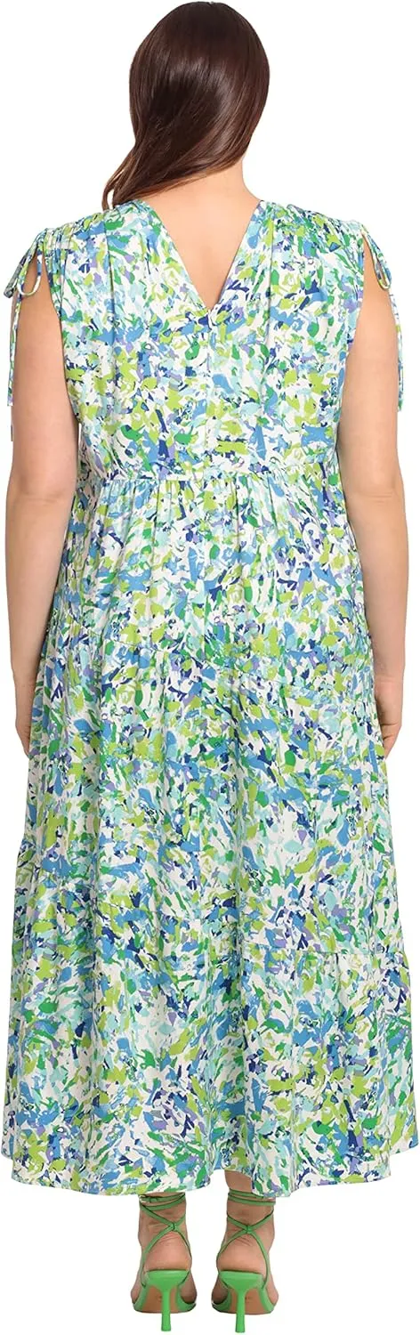 Maggy London Women's Tiered Maxi with Shoulder and Waist Drawstring Details