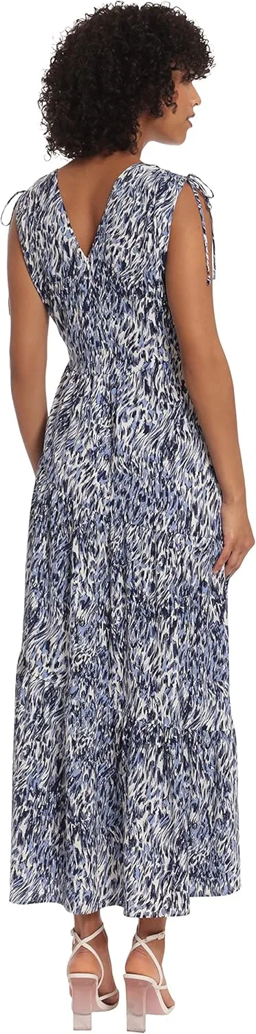 Maggy London Women's Tiered Maxi with Shoulder and Waist Drawstring Details