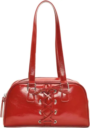 MakeMeChic Women's PU Leather Shoulder Bag Lace Up Zipper Double Handle Underarm Purses