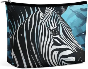 Makeup Bag Large Capacity Travel Makeup Bag PU Leather Cosmetic Bag for Women Blue Sailfish Toiletry Bag Portable Zipper Makeup Organizer