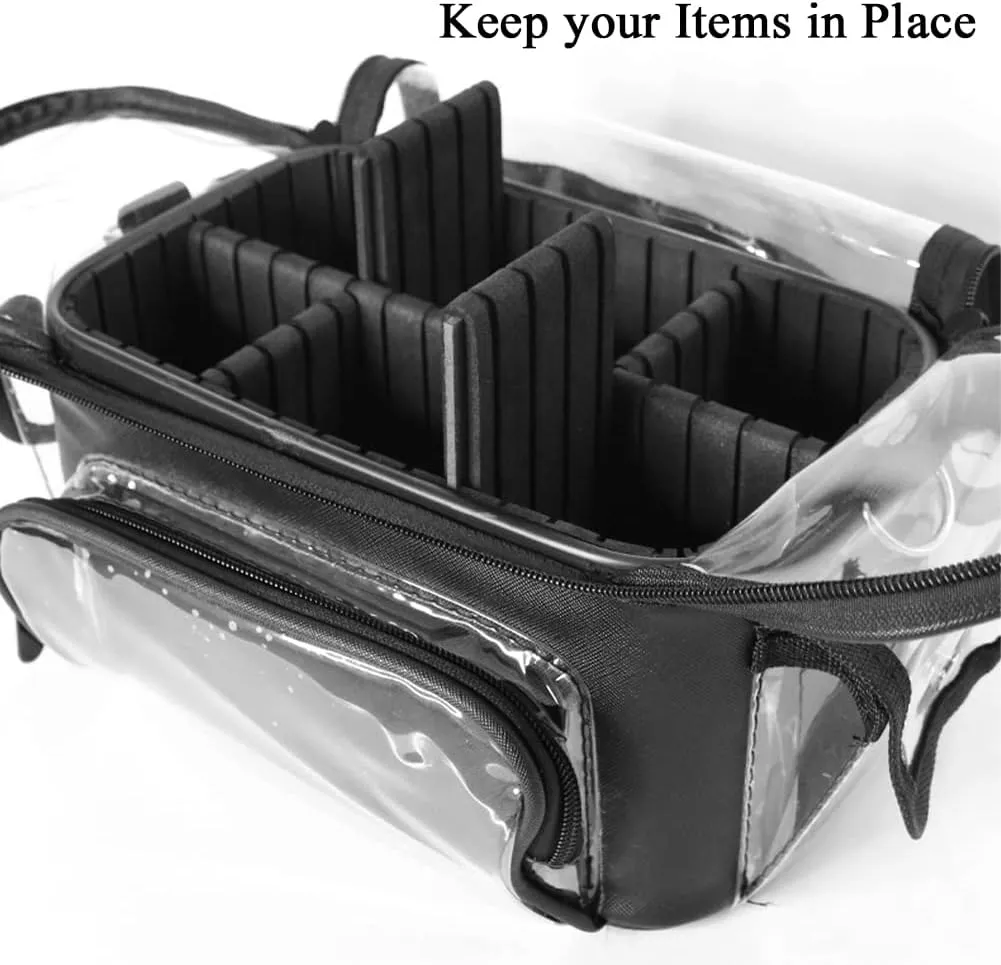 Makeup Brush Case - Clear Travel Bag with Multiple Pockets, Waterproof Transparent Organizer, Removable Dividers, Purple
