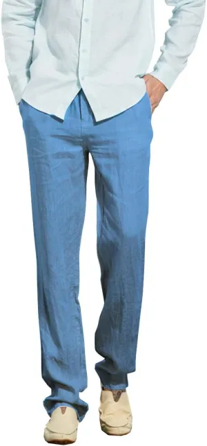 Manwan walk Men’s Casual Beach Trousers Elastic Loose Fit Lightweight Linen Summer Pants K70