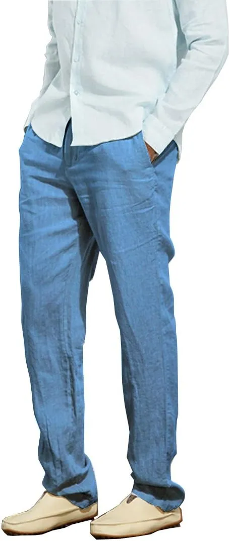Manwan walk Men’s Casual Beach Trousers Elastic Loose Fit Lightweight Linen Summer Pants K70