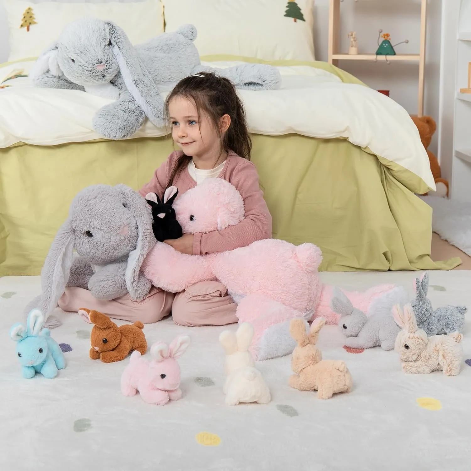 MaoGoLan 4Pcs Easter Bunny Stuffed Animals with 3 Babies Inside, 24” Soft and Cuddly Giant Rabbit Plush, Easter Stuffed Bunny Gift for Kids,Boys,Girls