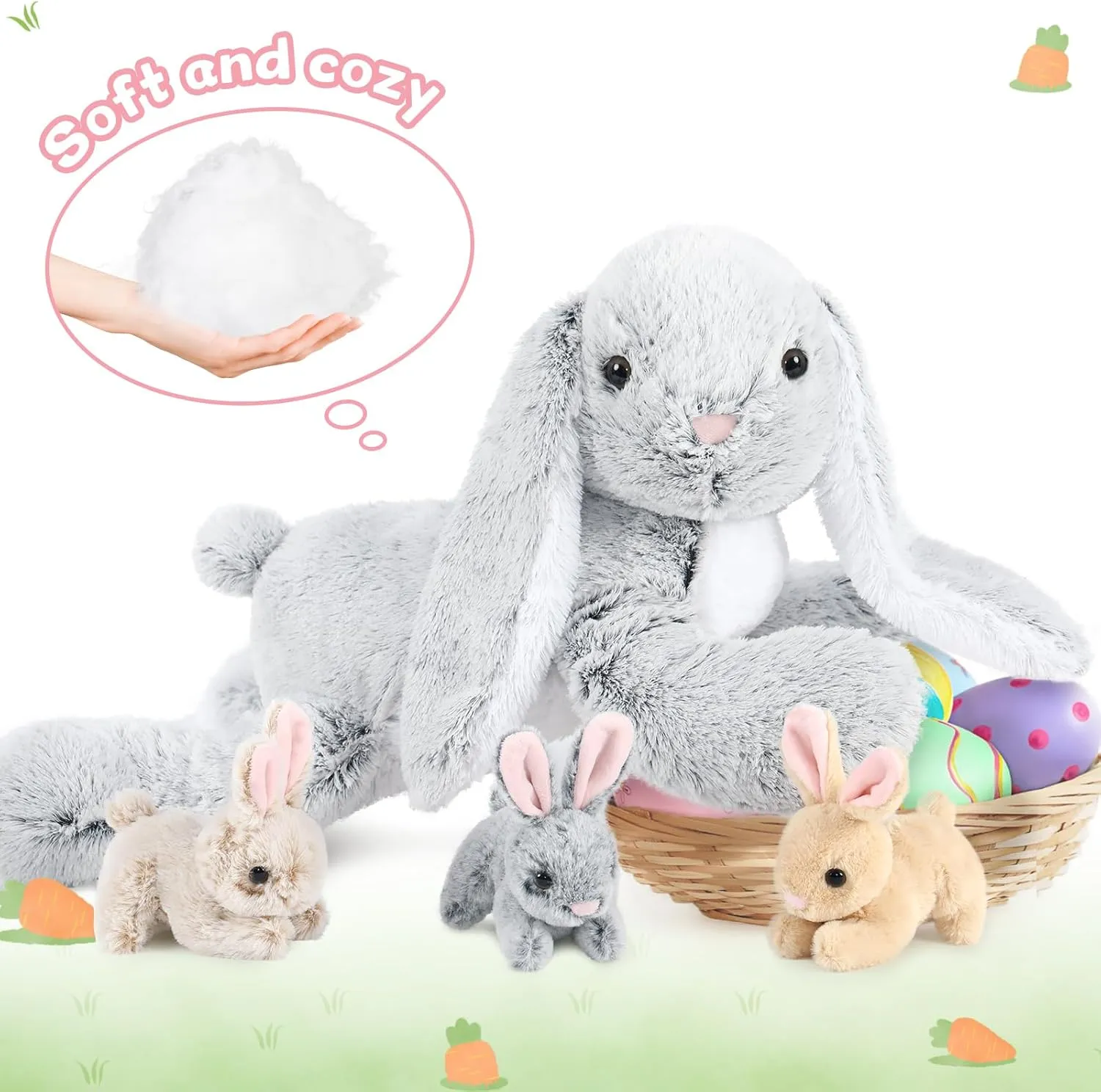 MaoGoLan 4Pcs Easter Bunny Stuffed Animals with 3 Babies Inside, 24” Soft and Cuddly Giant Rabbit Plush, Easter Stuffed Bunny Gift for Kids,Boys,Girls