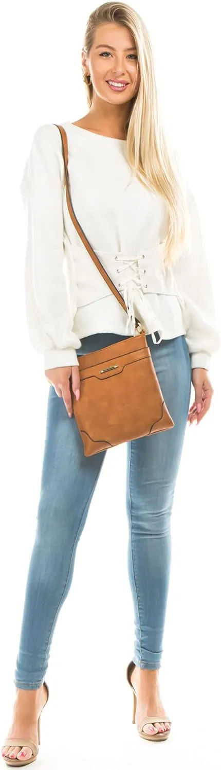 Medium Size Solid Modern Classic Crossbody Bag with Gold Plate