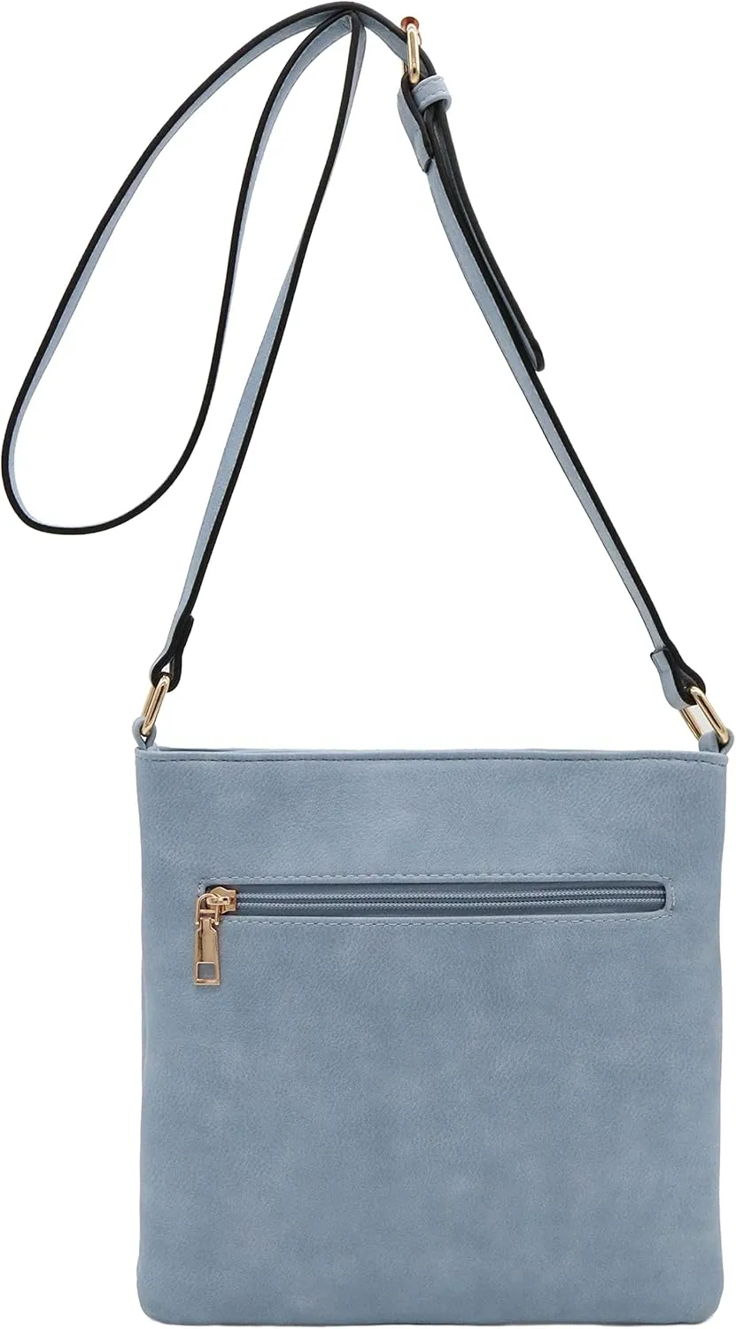 Medium Size Solid Modern Classic Crossbody Bag with Gold Plate