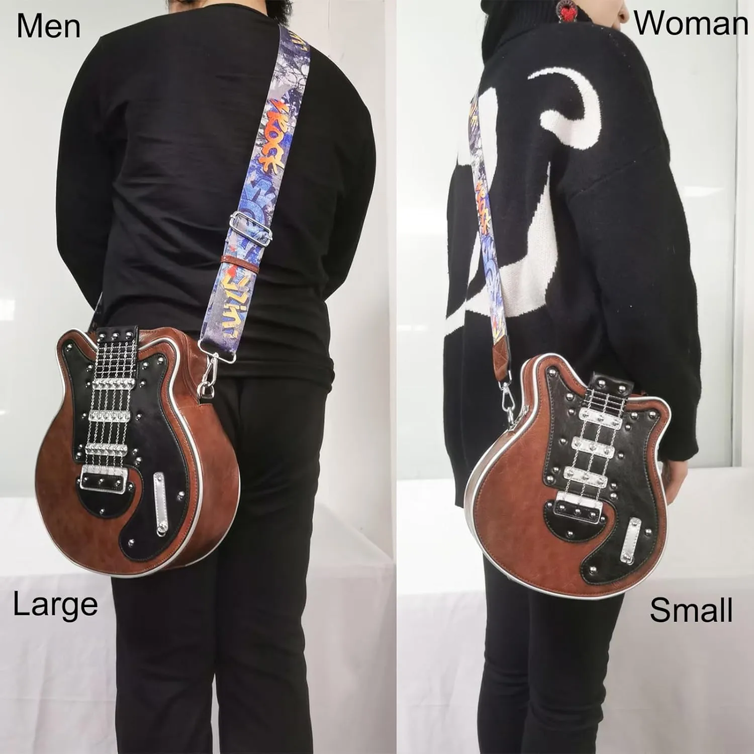Men and Women Guitar Shaped Crossbody Shoulder Bag PU Leather Unique Novelty Guitar Purse