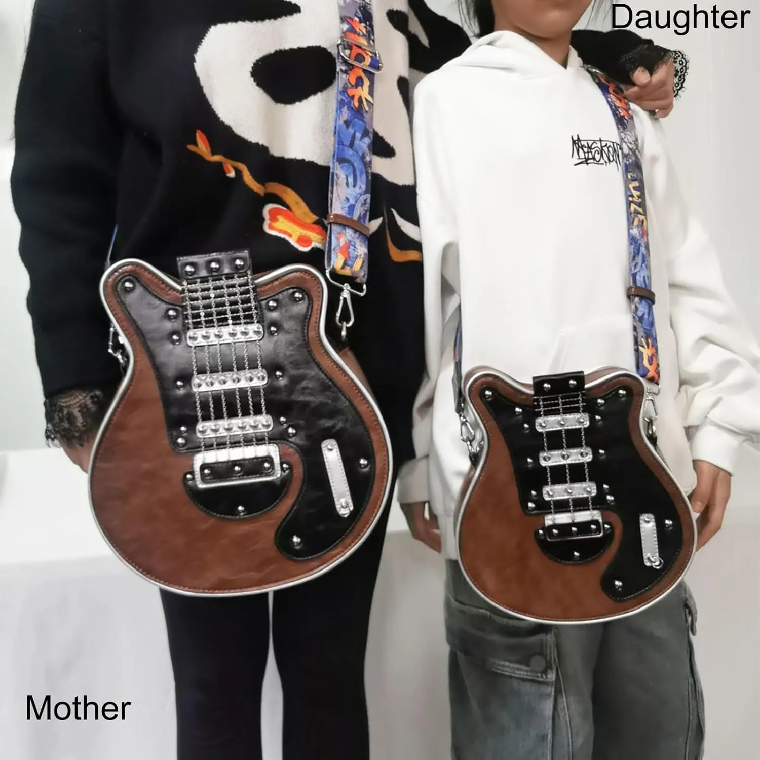 Men and Women Guitar Shaped Crossbody Shoulder Bag PU Leather Unique Novelty Guitar Purse