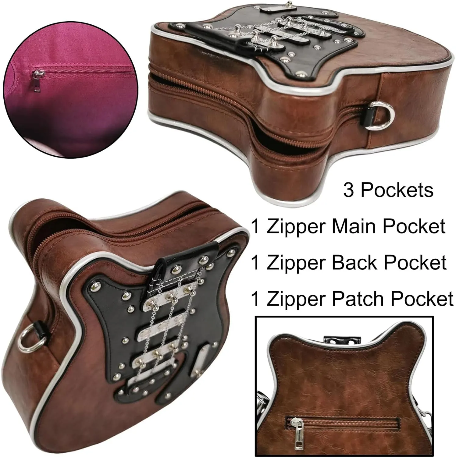 Men and Women Guitar Shaped Crossbody Shoulder Bag PU Leather Unique Novelty Guitar Purse